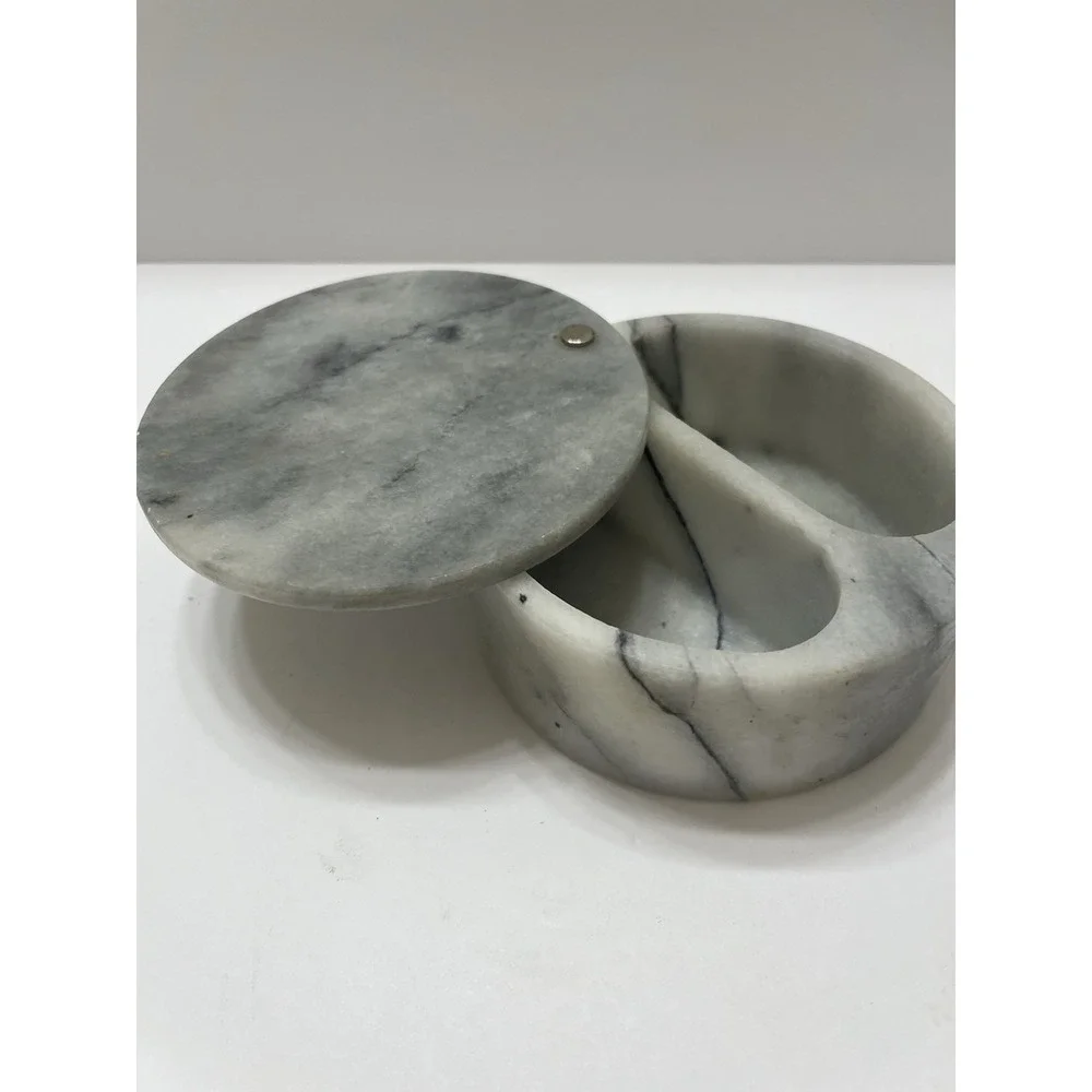 Gray Marble Spice Container Swivel Lid 2 Compartments 3lbs Round 5x2